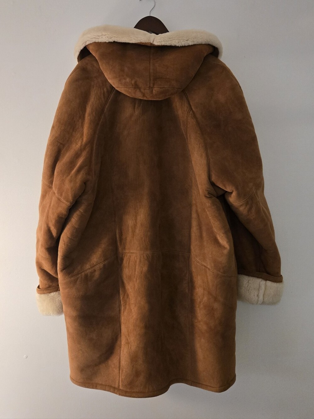 100% Shearling Hooded Suede Coat in Chestnut Brown - Picture 2 of 6